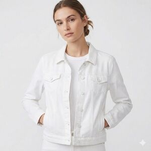 PAIGE Cotton Rayon Blend White Denim Jacket White Enamel Buttons 4 Pocket Sz L